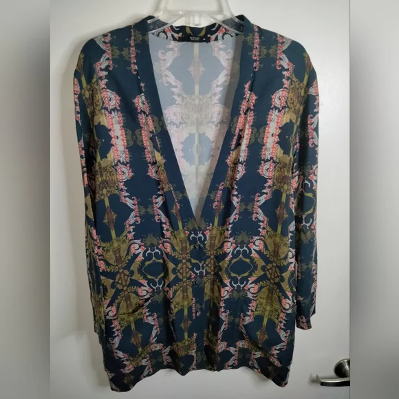 Etro (Size 48) Multicolor Jacquard Patterned LS Button Down Front Pocket Jacket